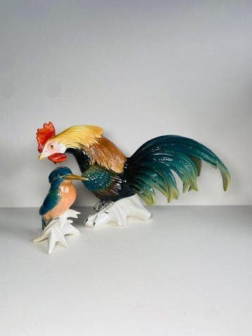 Karl Ens, Volkstedt - Beeldje - Cockerel & Kingfisher (2) -, Antiek en Kunst