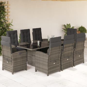 vidaXL 9-delige Tuinset met kussens poly rattan grijs, Verzenden, Nieuw, 8 zitplaatsen, Tuinset