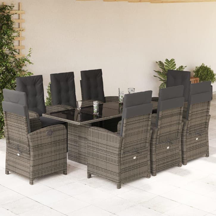 vidaXL 9-delige Tuinset met kussens poly rattan grijs, Tuin en Terras, Tuinsets en Loungesets, Tuinset, Nieuw, 8 zitplaatsen, Verzenden