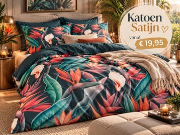 Dekbedovertrek Paradijsvogelbloemen - Katoen Satijn, Vochtregulerend, Eenpersoons, Dekbedovertrek, Katoen