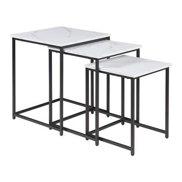 Bijzettafel Trollhättan set van 3 zwart en marmer wit [en.ca, Verzenden, Nieuw