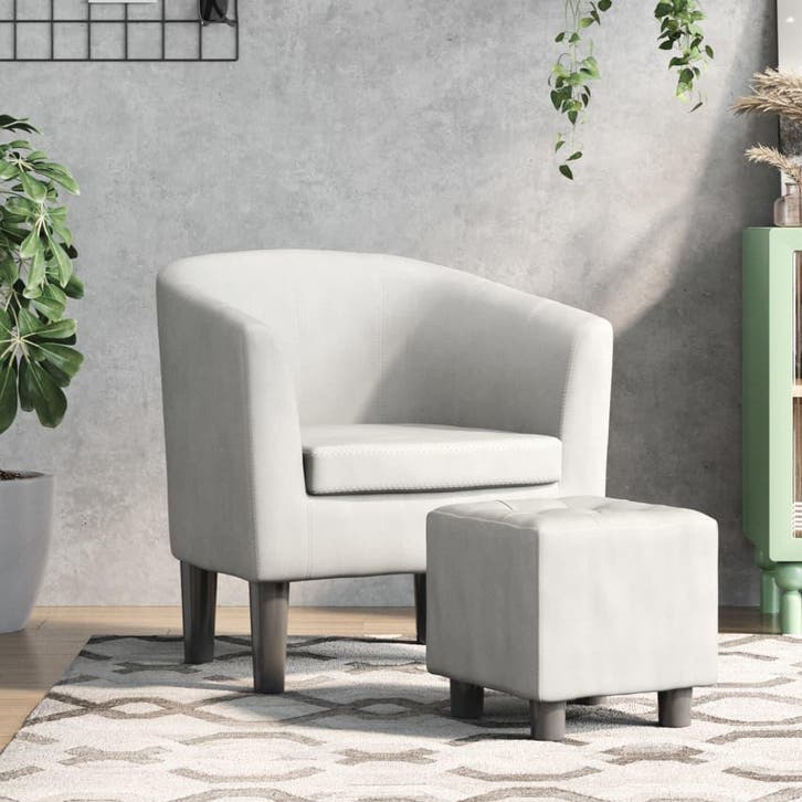 vidaXL Kuipstoel met voetenbankje kunstleer wit, Huis en Inrichting, Fauteuils, Nieuw, Verzenden