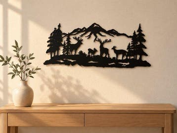 Reliëf, Moderne wanddecoratie Alpenlandschap met herten –