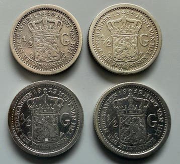Nederland. Wilhelmina. 1/2 Gulden 1910, 1912, 1913 en 1919