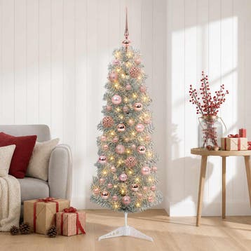 vidaXL Smalle kunstkerstboom met kerstballen 150 cm 150, Verzenden, Nieuw