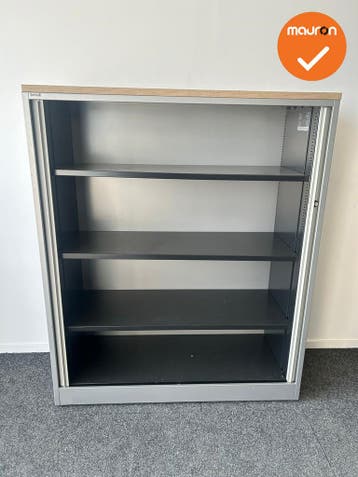 Roldeurkast - Ahrend - 144x120x45cm - Zilvergrijs met witbei, Werkplek, Ophalen of Verzenden, Gebruikt, Kast