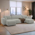 Slaapbank Pim - Teddy stof - U-bank 4-zits met opbergruimte, Huis en Inrichting, Verzenden, Nieuw, Grijs