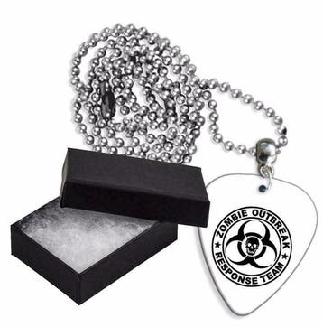 Aluminium plectrum ketting met afbeelding Zombie Outbreak, Verzamelen, Overige Verzamelen, Ophalen of Verzenden, Nieuw
