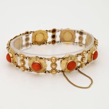 Armband - 14 karaat Geel goud - Bloedkoraal, Sieraden, Tassen en Uiterlijk, Armbanden, Nieuw