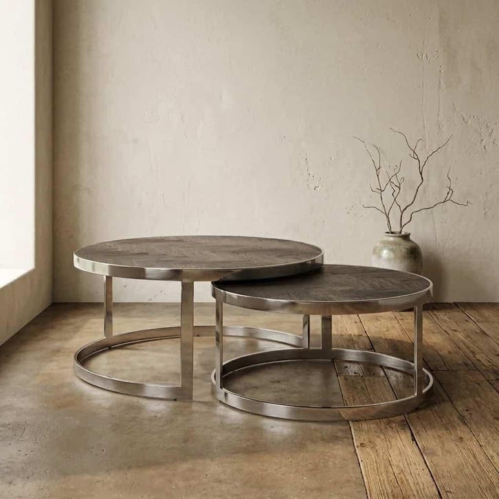 Salontafel Blackbone Silver black rustic (Set of 2), Huis en Inrichting, Tafels | Salontafels, Nieuw, Ophalen of Verzenden