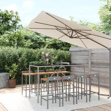 vidaXL 9-delige Tuinbarset poly rattan en massief acaciahout, Verzenden, Nieuw, 8 zitplaatsen