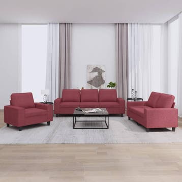 vidaXL 3-delige Loungeset stof wijnrood, Huis en Inrichting, Banken | Bankstellen, Verzenden, Nieuw, Vierpersoons of meer, Stof