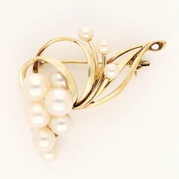 Broche - 14 karaat Geel goud - Parel, Sieraden, Tassen en Uiterlijk, Antieke sieraden