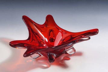 Schaal - Robijnrood splash centrepiece , vrij gevormd met