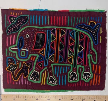 Borduren - Green Elaphant - Kuna - Mola - Panama (Zonder, Antiek en Kunst, Kunst | Niet-Westerse kunst