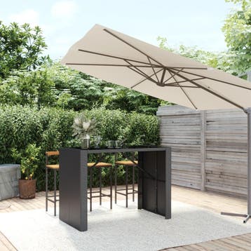 vidaXL Bartafel met glazen blad 145x80x110 cm poly rattan, Tuin en Terras, Tuintafels, Verzenden, Nieuw