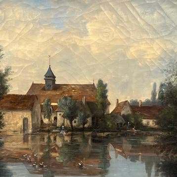 Franse school (XIX) - Lavandieres au Bord d’une Rivière -, Antiek en Kunst