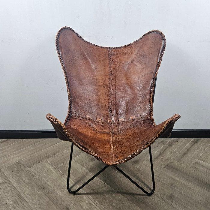 Stoel - Butterfly stoel (3107) - Leder, Metaal, Antiek en Kunst, Curiosa en Brocante