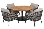 Saba Calpi low dining tuinset 5 delig 130 cm rond teak, Ophalen of Verzenden, Nieuw