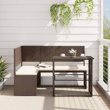 vidaXL Tuinbank met tafel en kussens L-vormig poly rattan, Verzenden, Nieuw