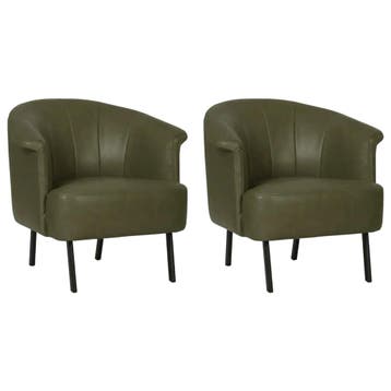Set van 2 Leren fauteuils Embrace - Vintage Olive, Huis en Inrichting, Fauteuils, Nieuw, Ophalen of Verzenden, 75 tot 100 cm, Leer