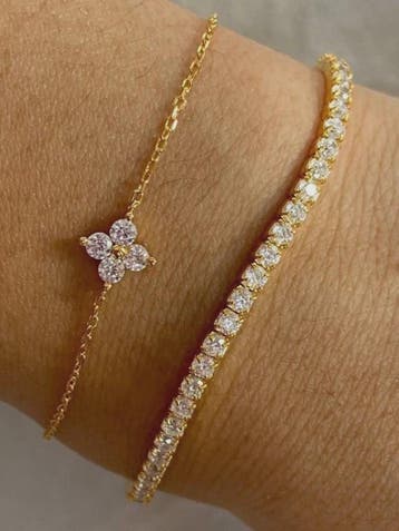 Set van 2 Dames Armbanden met Zirkonia Bloemen en Waterketti, Verzenden, Nieuw