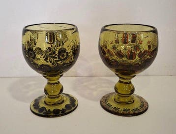 Wijnglas (2) - Glas - 2 Römergläser mondgeblazen, Antiek en Kunst, Antiek | Glas en Kristal