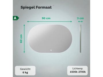 Mirlux Badkamerspiegel - Wandspiegel Ovaal - LED Verlichting, Verzenden, Nieuw