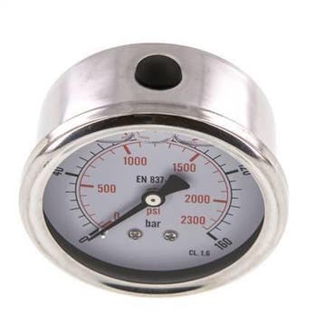 0..160 Bar Glycerine Manometer Achteraansluiting RVS/Messing, Verzenden, Nieuw