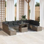 vidaXL Tuin Sofa Set met kussen met opslag 11 pcs Grijs, Verzenden, Nieuw, Rotan, Meer dan 8 zitplaatsen