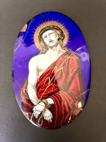 Emaille-plaquette - Christus met de riet - Emaille, Metaal -, Antiek en Kunst