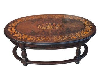 Middentafel - Hout, Walnoot, Inlegwerk - Ovale salontafel