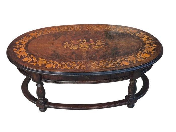 Middentafel - Hout, Walnoot, Inlegwerk - Ovale salontafel, Antiek en Kunst, Curiosa en Brocante