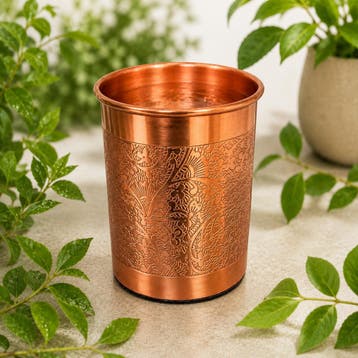 Puur koperen beker met bloempatroon – 300 ml/120 g (zware, Ophalen of Verzenden, Nieuw