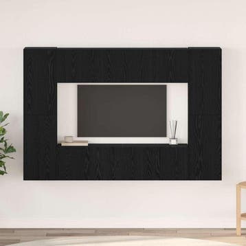 vidaXL Tv-meubelset 8 st Zwart Eiken Bewerkt hout, Huis en Inrichting, Kasten | Televisiemeubels, Minder dan 50 cm, Verzenden