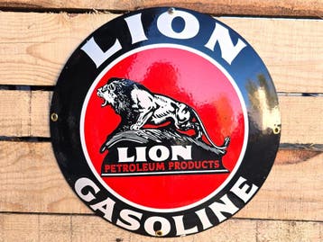 Lion Gasoline Petroleum Products - Gebold Emaille Bord, Verzenden, Nieuw