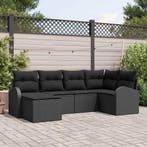 vidaXL Bankstel met kussen met opslag 6 pcs Zwart poly, Verzenden, Nieuw, Rotan, 6 zitplaatsen