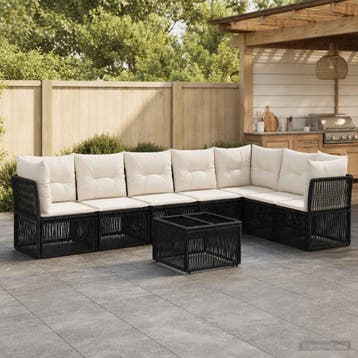 vidaXL Tuinbankenset 8 st Zwart poly rattan, Verzenden, Nieuw, 8 zitplaatsen