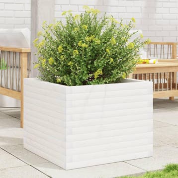 vidaXL Plantenbak 60x60x46 cm massief grenenhout wit, Verzenden, Nieuw, 60 tot 100 cm, Hout