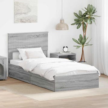 vidaXL Opslag bed met lade Grijs Sonoma 90 x 200 cm Bewerkt, Eenpersoons, Verzenden, Nieuw, Grijs
