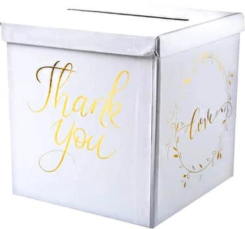 Enveloppendoos/moneybox Just Married wit met goud, Hobby en Vrije tijd, Feestartikelen, Verzenden, Nieuw, Feestartikel, Geboorte of Huwelijk