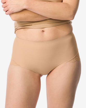 HEMA Medium corrigerende slip hoge taille met kant beige, Kleding | Dames, Ondergoed en Lingerie, Verzenden, Beige