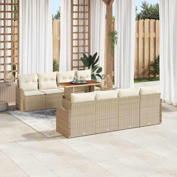 vidaXL Tuin Sofa Set 7 st beige en crèmekleurig, Verzenden, Nieuw, Rotan, 7 zitplaatsen
