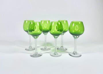 Wijnglas (6) - Glas - Groene, verdraaide voet