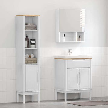 vidaXL Badkamermeubelset met plank FLORO 2 pcs Wit Massief, Huis en Inrichting, Badkamer | Badkamermeubels, Verzenden, Nieuw, Overige typen