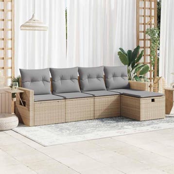 vidaXL 5-delige Loungeset met kussens poly rattan beige, Verzenden, Nieuw, 5 zitplaatsen, Loungeset