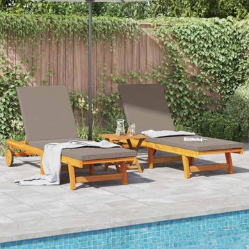 vidaXL Ligstoel 2-persoon 3 pcs Bruin Massief Acaciahout, Verzenden, Nieuw