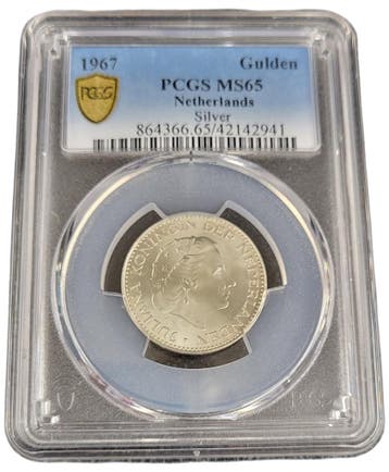 Koningin Juliana zilveren 1 gulden 1967 MS65 PCGS, 1 gulden, Koningin Juliana, Verzenden, Zilver