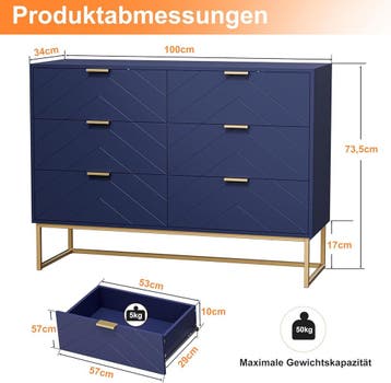 Commode - Dressoir - Ladekast - 100x34x73,5 cm - Marineblauw, Verzenden, Zo goed als nieuw