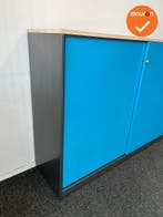 Schuifdeurkast - 120x160x45cm - Zwart met Blauwe roldeuren -, Werkplek, Ophalen of Verzenden, Gebruikt, Kast